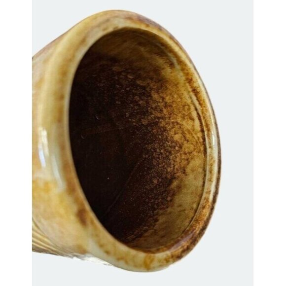 Vintage 1979 FTDA USA Brown Ceramic Textured Vase With Carved Chevron Design - Picture 7 of 9